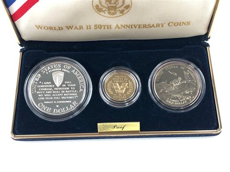 Lot 1991 1995 Wwii 50th Anniversary 3 Coin Proof Set W Gold And Silver