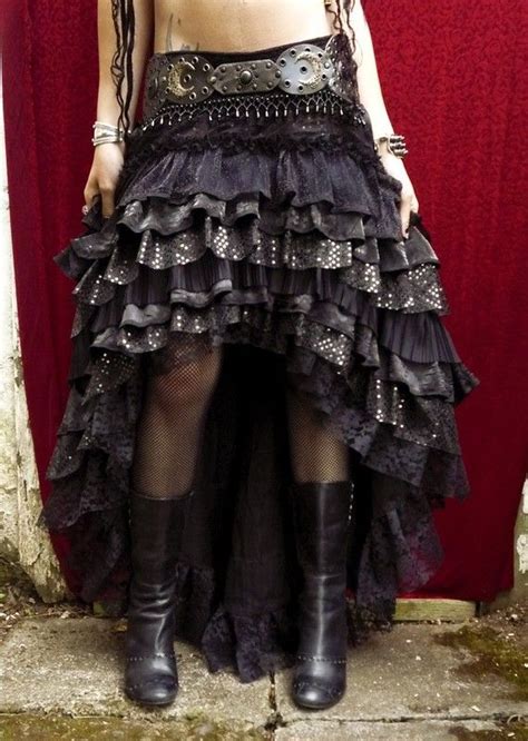 Learn to make a bustle skirt from a window panel, turn a shirt into a waistcoat. Ruffle Skirt Black Cabaret Vaudeville by darkfusionboutique | Fashion, Steampunk skirt ...
