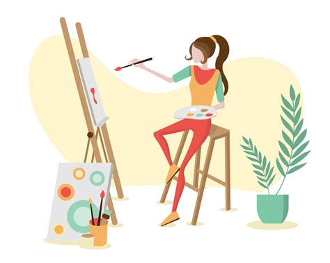 Artist Painting On Canvas In Studio Vector Illustration For Painting