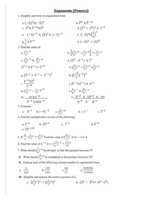 Exponent Power Rule Worksheet