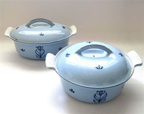 2 Dru Casseroles Made In Holland Enamel On Cast Iron Round Pot With
