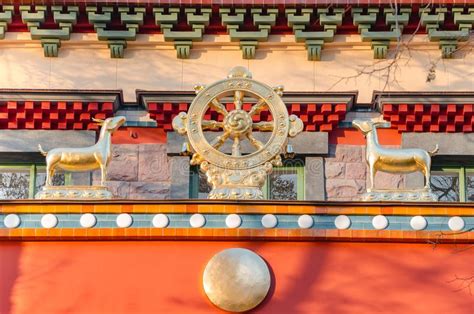 Dharmacakra Wheel Of The Dharma And Two Doe Simbol Of Buddhism