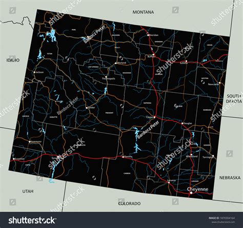 Mapa De Ruta De Wyoming Muy Vector De Stock Libre De Regalías