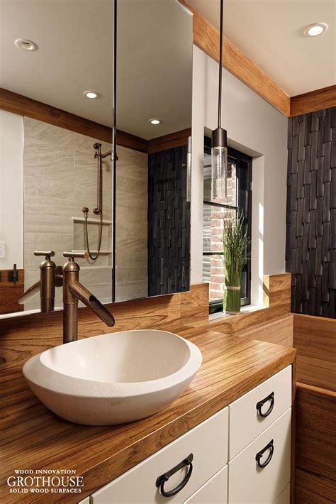 The wooden bathroom sinks are a perfect fit if you strive to bring warmth and more natural ambiance in the interior. Custom Teak Wood Vanity Top for a Bathroom in Washington DC