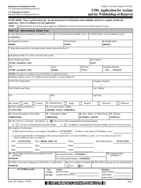 form i 589 application for asylum and for withholding of removal revisar pdf identity
