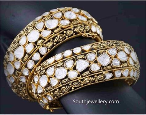 Uncut Diamond Broad Bangles Indian Jewellery Designs