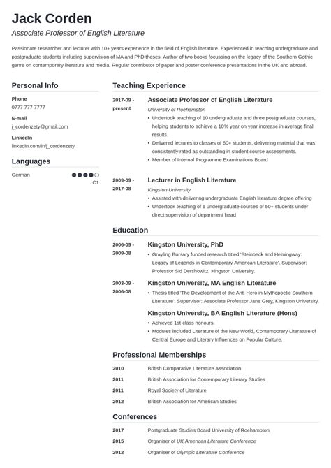 Academic Cv Template Examples Best Format And Tips