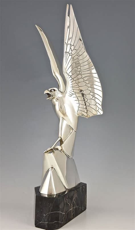 Art Deco Silvered Bronze Eagle Sculpture By Henri Rischmann 1930 At