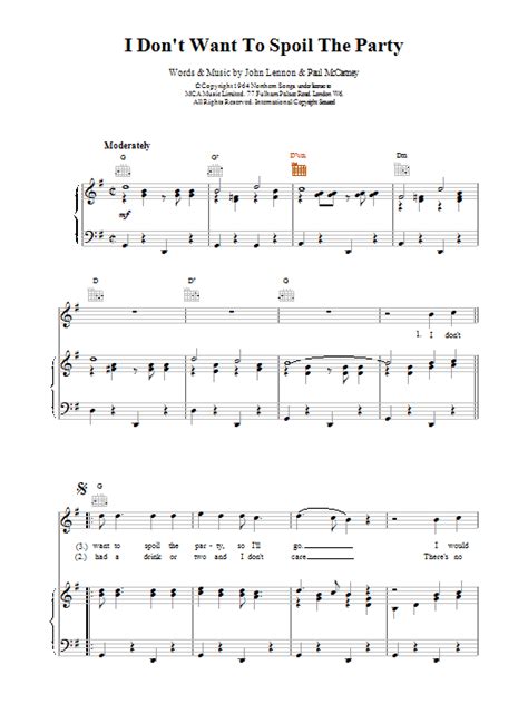 I Dont Want To Spoil The Party Sheet Music The Beatles Piano Vocal And Guitar Chords