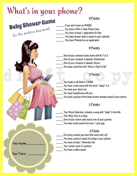 One of your recent calls was to one of your parents. Whats in your phone Baby Shower Game Phone Game Yellow