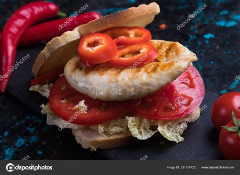 Grilled Chicken Sandwich Stock Photo By ©igordutina 331916722