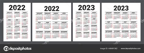 Kalender 2022 Und 2023 Englischer Vektorsatz Vertikale Und Quadratische