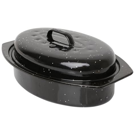 Homiu Enamel Self Basting Roasting Dish Pan 33cm Vitreous Enamel