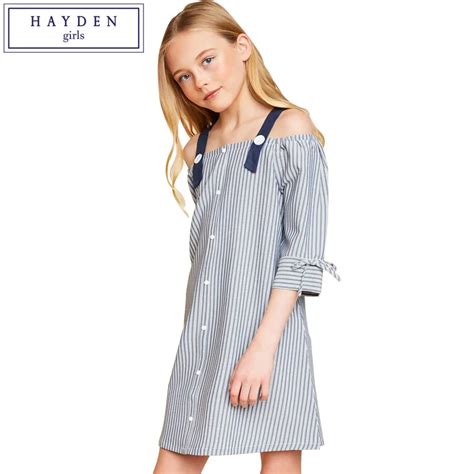 Hayden Girls Vertical Striped Dresses Kids Cold Shoulder Dress 7 8 9 10
