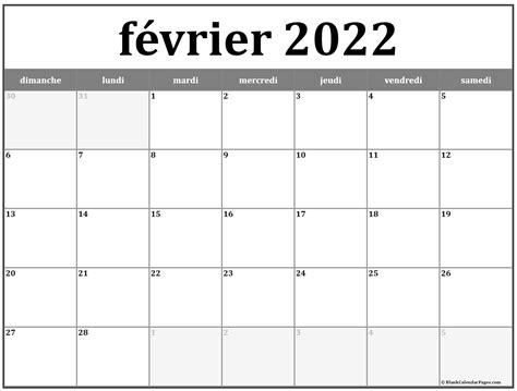 Février 2022 Calendrier Imprimable Calendrier Gratuit