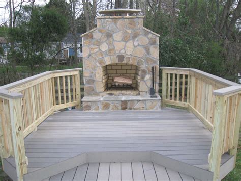 Mooresville Trex Deck With Stone Outdoor Fireplace Design Ideas