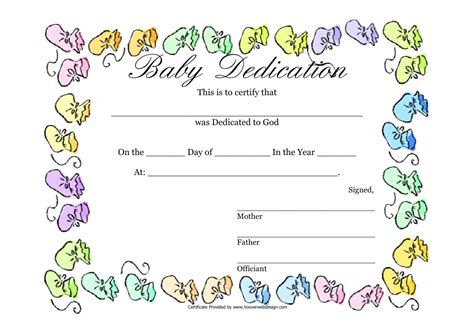 Baby Dedication Certificate Template Varicolored Download Printable