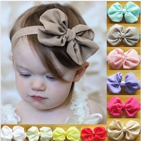 Fashion Solid Color Chiffon Bowknot Elastic Baby Girl Hairbands 14