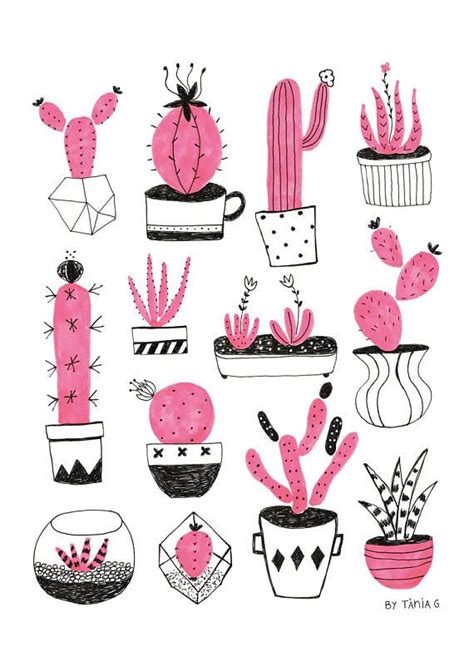 Pink Cactus Plant Illustration Art Print Available In My Etsy Shop