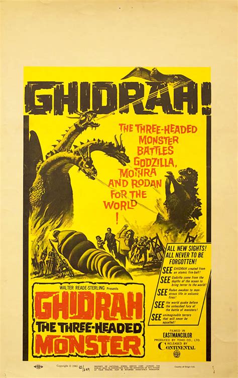 Ghidorah The Three Headed Monster 1965 Us Window Card Poster