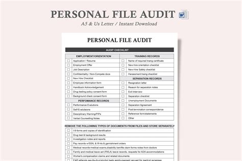 Checklist Employee File Audithr Templateeditable Instant Download Etsy