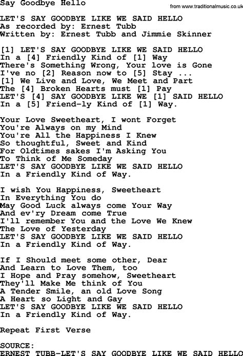 Say Goodbye Hello Bluegrass Lyrics With Chords
