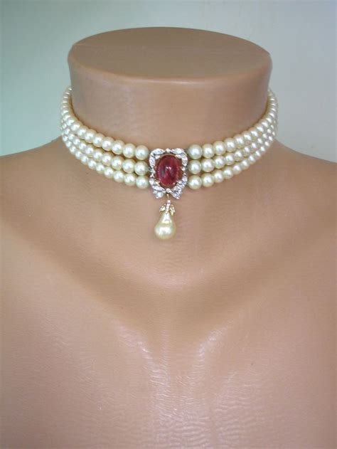 Vintage Pearl Choker Ciro Pearls Indian Bridal Choker Ruby And Pearl