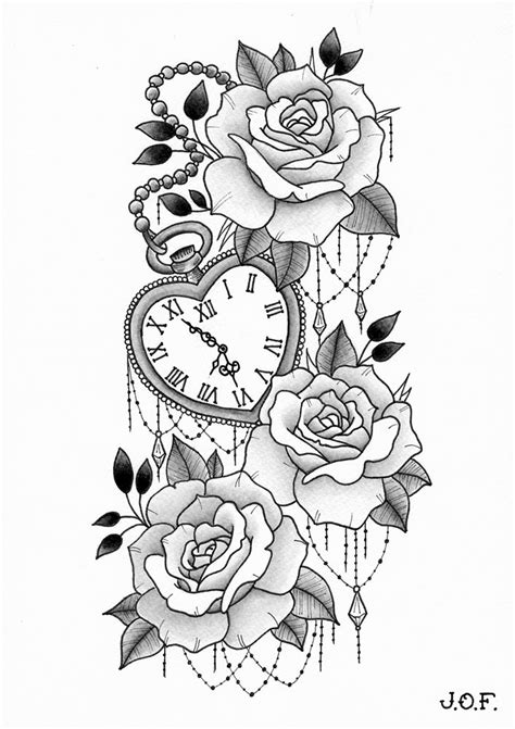 Check spelling or type a new query. Outline Rose And Clock Tattoo Stencil - Best Tattoo Ideas