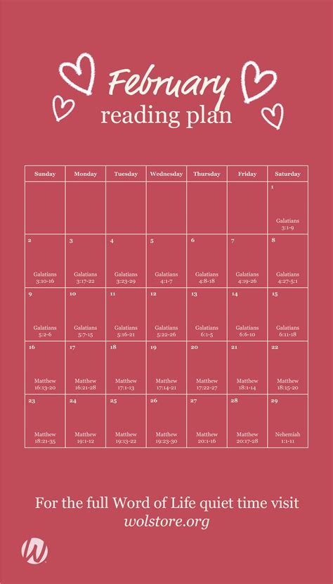 February Bible Reading Calendar Plan With Verses Read Bible Bible