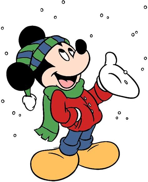 Mickey Mouse In The Snow With His Hat And Scarf Around His Neck