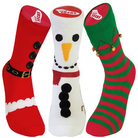 Adult Silly Christmas Slippers Thick Sock Mens Womens Rubber Grip Sole