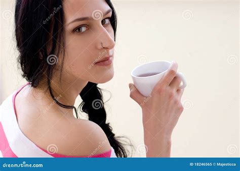 Caucasian Young Woman With Cup Of Tea Stock Image Image Of Pastel