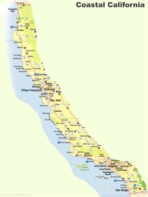 California Map Of Coastal Cities Map Of World