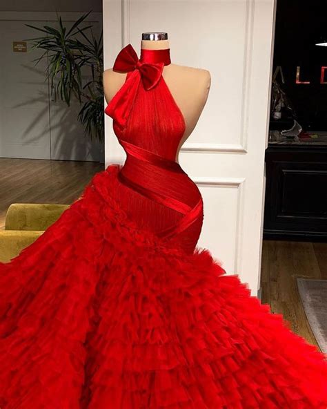 Red Prom Dresses 2022 Mermaid Tulle High Neck Elegant Sleeveless Cheap