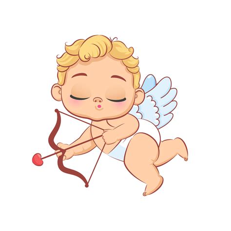 Cute Baby Cupid With A Bow Is Flying Vector Cartoon Illustration