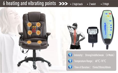 Homcom Pu Leather High Back Executive Ergonomic Heated Vibrating Massage Office Chair Brown