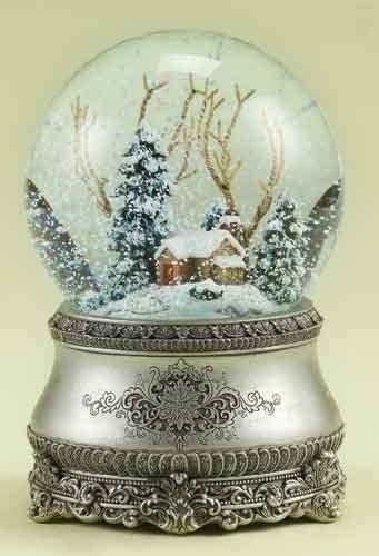 55 Musical Vintage Style Winter Cottage Christmas Snow Globe