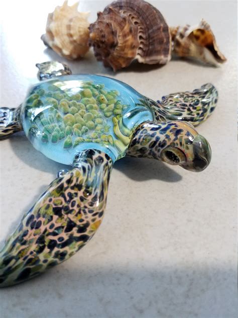 Blue Sea Turtle Sea Glass Art Sculpture Paperweight Blown Etsy