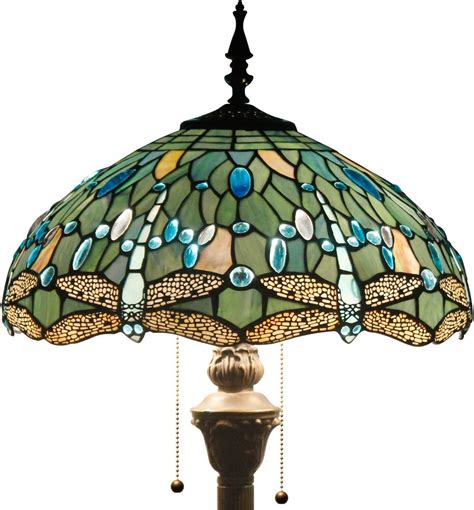 Tiffany Style Floor Standing Lamp 64 Inch Tall Sea Blue Stained Glass