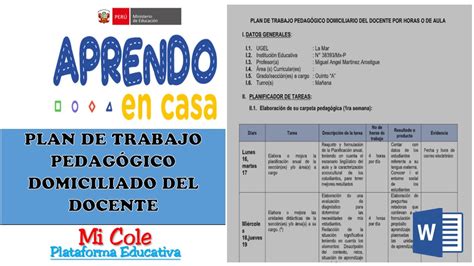 Formato Del Plan De Trabajo Domiciliario Docente Mi Cole