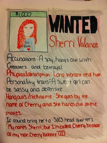 Students can pick any character from the outsiders, or they can be assigned by the teacher. Wanted Poster - Bianca Vega's Level 2 Portfolio