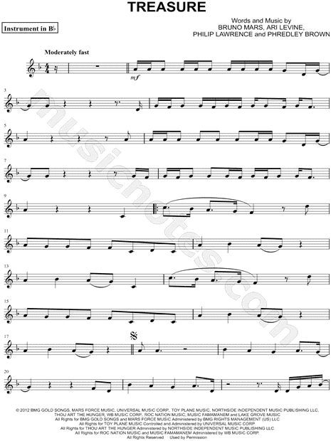 Bruno Mars Treasure Bb Instrument Sheet Music Trumpet Clarinet
