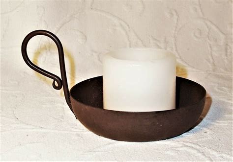 Vtg wrought iron pillar candle holder center piece tabletop candelabra display. antique 3 1/2" black iron pillar candle holder with white ...