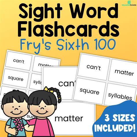 Frys Sixth 100 Sight Words Flashcards 501 600 3 Sizes Included