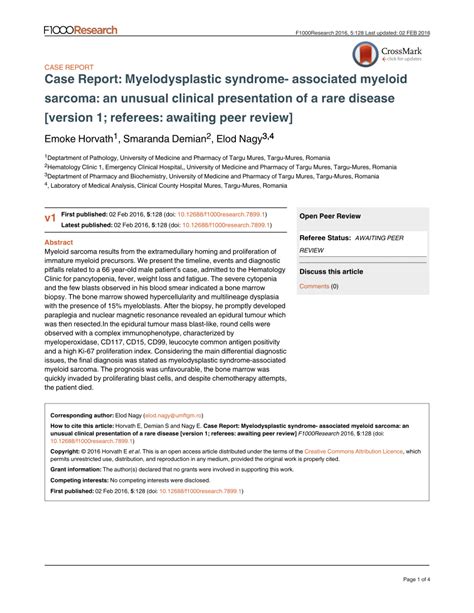 Pdf Case Report Myelodysplastic Syndrome Associated Myeloid Sarcoma