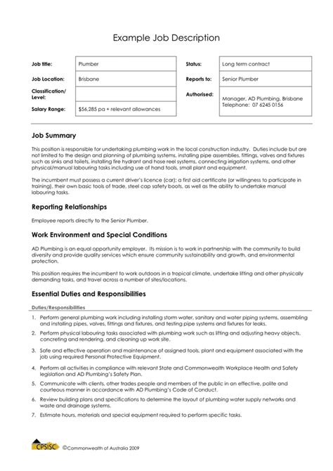 Job Description Template In Word And Pdf Formats