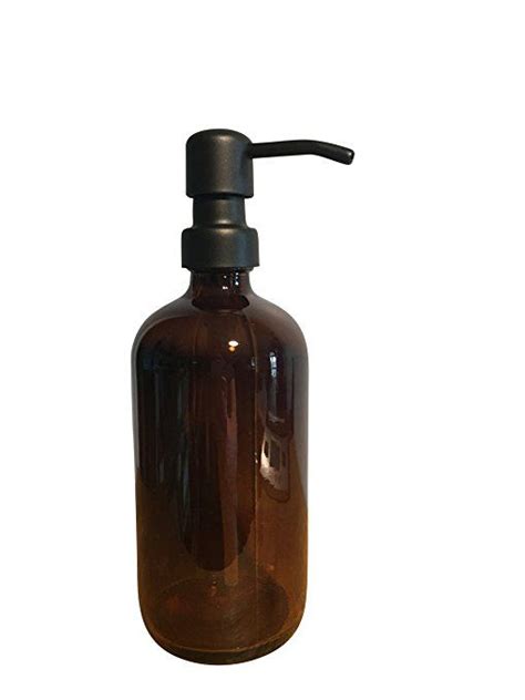Amber Glass Soap Dispenser Bottle With Matte Black Industrial Quality