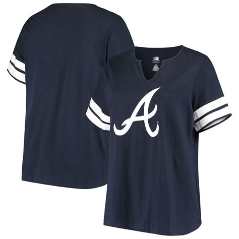 Womens Atlanta Braves Navywhite Plus Size V Notch T Shirt