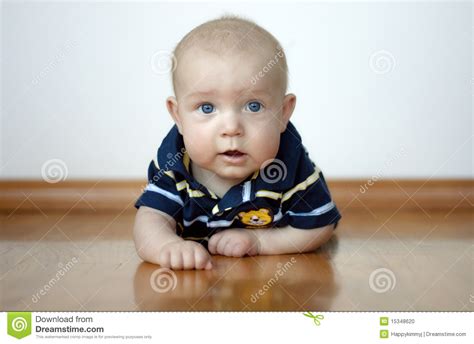 Cute Baby Boy Laying On His Tummy Stock Photo Image Of