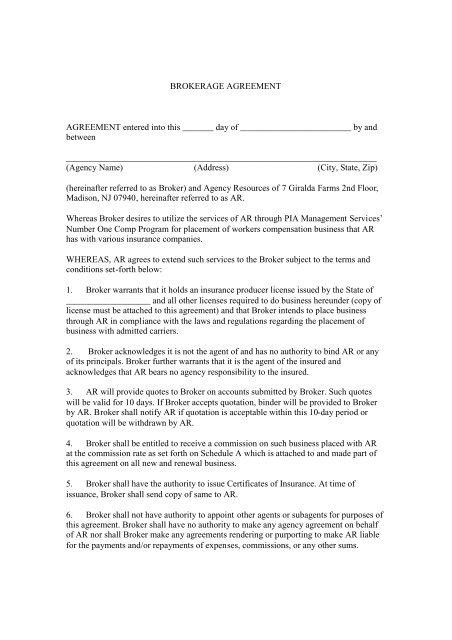 Brokerage Agreement Agreement Entered Into This